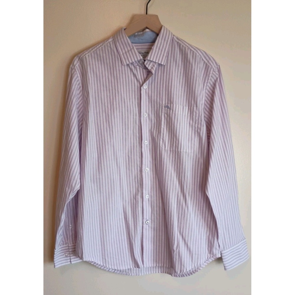Tommy Bahama Island Zone Shirt Mens‎ M Lavender Stripe Button Down Pima Cotton